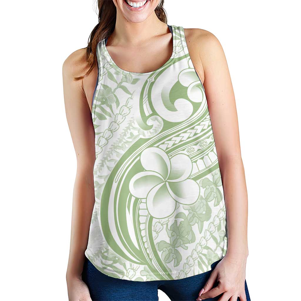 Hawaii Plumeria Lokelani Pikake Lei Women Racerback Tank Oma'oma'o Polynesian Tattoo