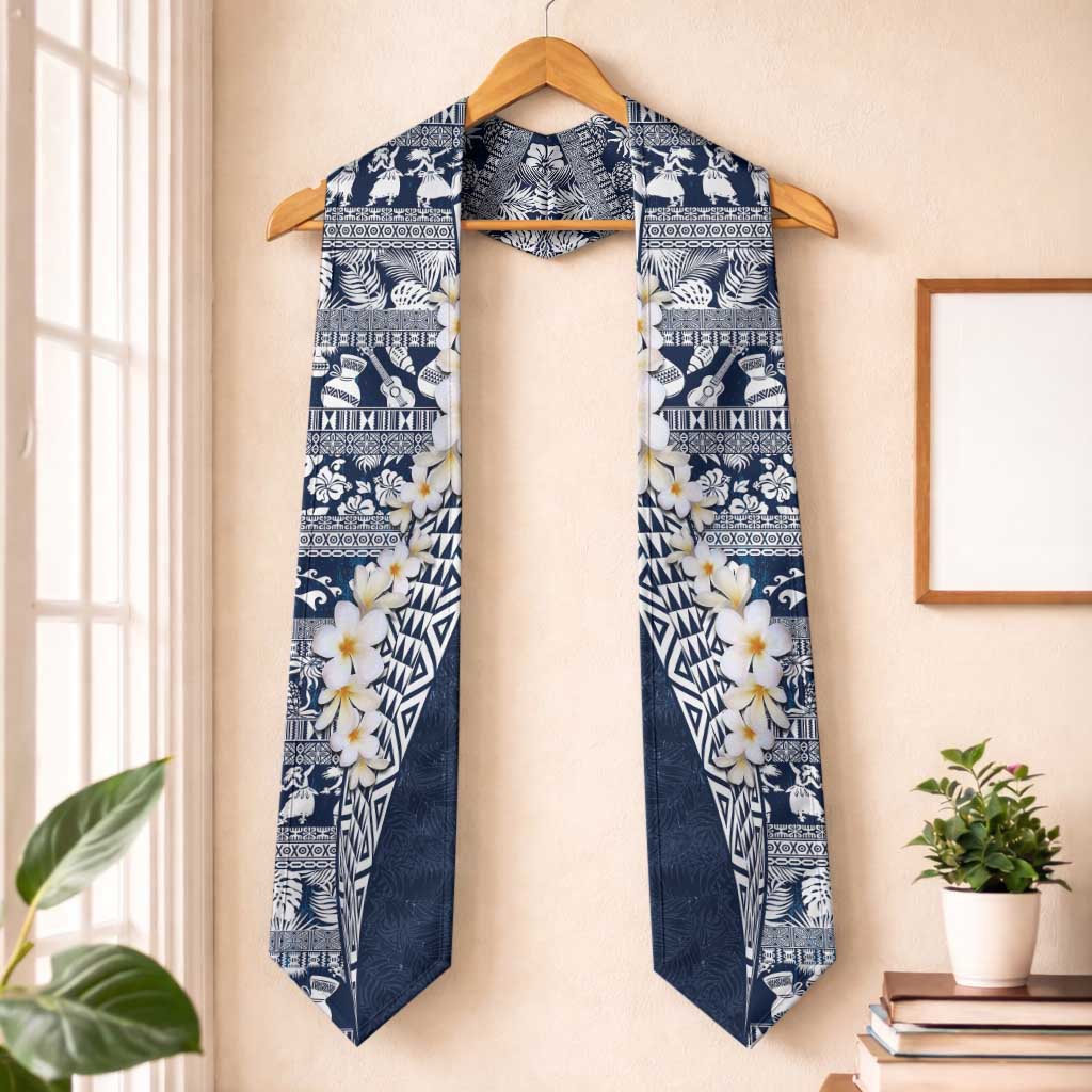 Hawaii Plumeria Tribal Vintage Graduation Stole Special Blue LT03 One Size Blue - Polynesian Pride