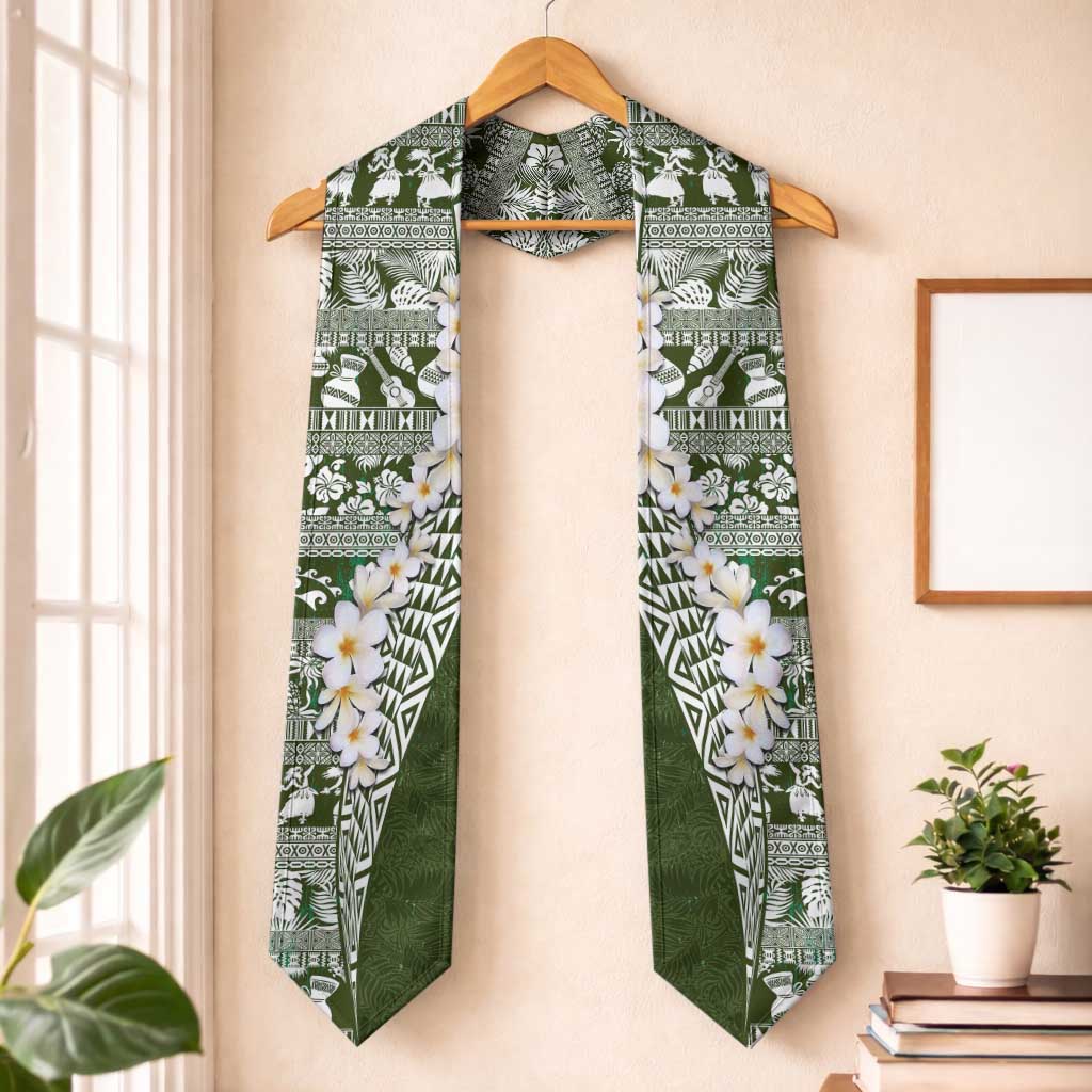 Hawaii Plumeria Tribal Vintage Graduation Stole Special Green LT03 One Size Green - Polynesian Pride