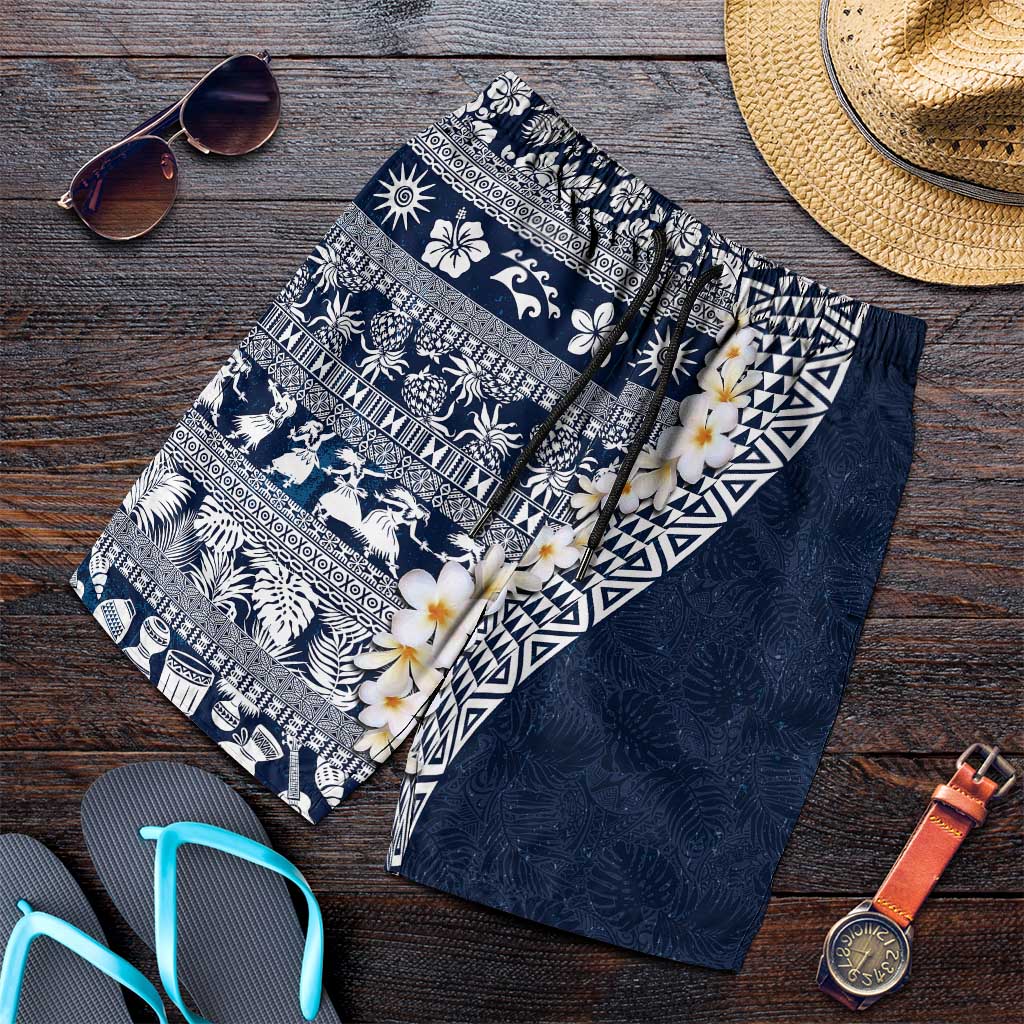 Hawaii Plumeria Tribal Vintage Shorts for Men Special Blue LT03 Blue - Polynesian Pride
