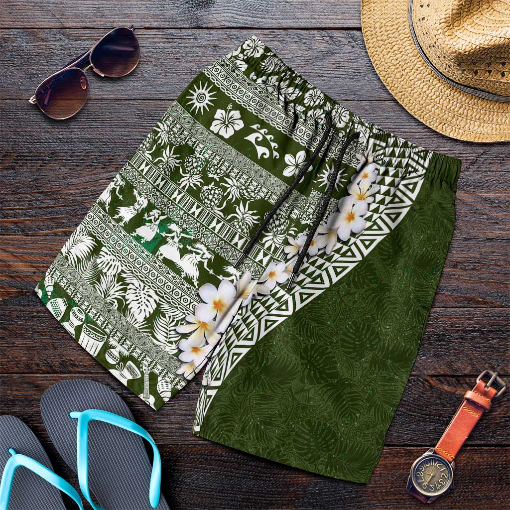 Hawaii Plumeria Tribal Vintage Shorts for Men Special Green LT03 Green - Polynesian Pride