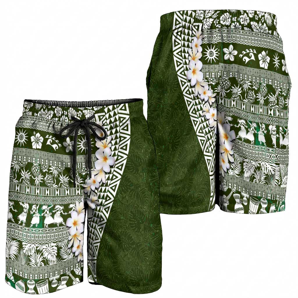 Hawaii Plumeria Tribal Vintage Shorts for Men Special Green LT03 - Polynesian Pride