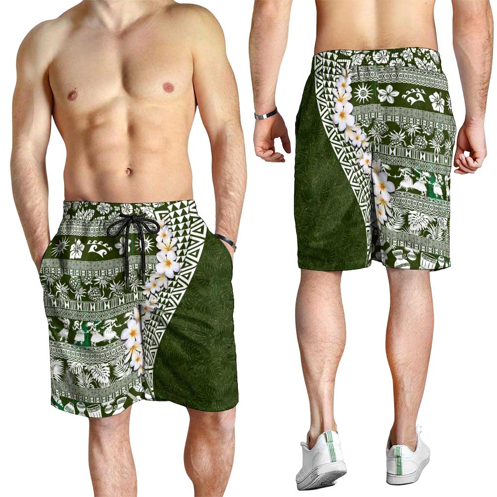 Hawaii Plumeria Tribal Vintage Shorts for Men Special Green LT03 - Polynesian Pride