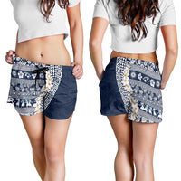 Hawaii Plumeria Tribal Vintage Shorts for Women Special Blue LT03 - Polynesian Pride