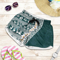 Hawaii Plumeria Tribal Vintage Shorts for Women Special Turquoise LT03 Turquoise - Polynesian Pride