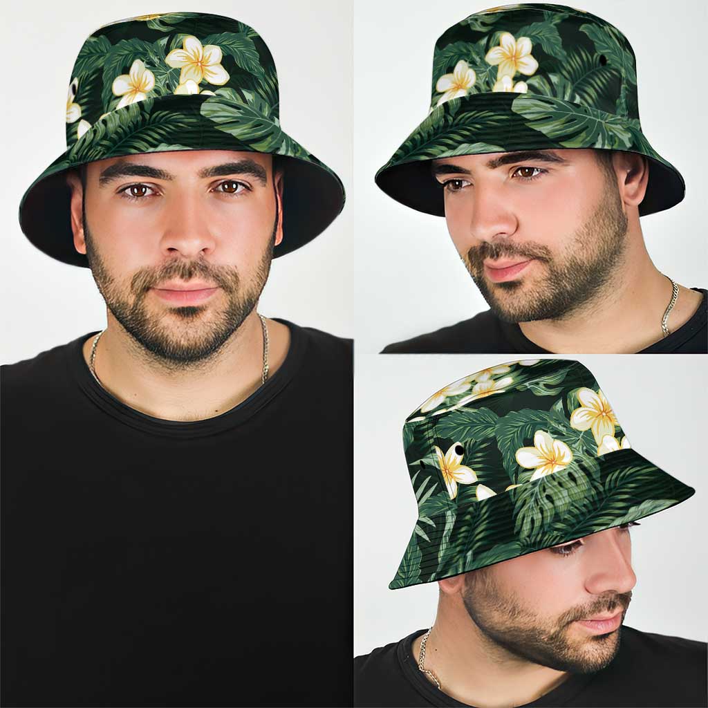 Hawaii Plumeria Tropical Leaves Bucket Hat Monstera Calathea Palm Fronds