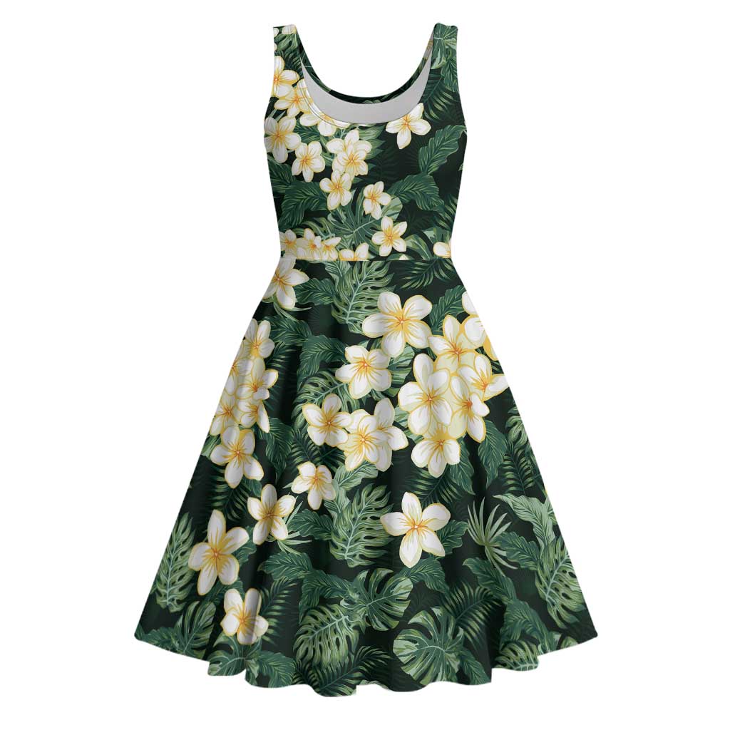Hawaii Plumeria Tropical Leaves Midi Dress Monstera Calathea Palm Fronds LT01 Green - Polynesian Pride
