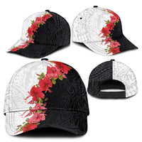 Hawaii Red Hibiscus Flowers Classic Cap Polynesian Pattern Half Black White Version LT03