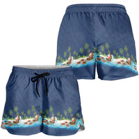 Hawaii Santa Riding Sea Turtle Shorts for Women Mele Kalikimaka Polynesian Pattern LT01 - Polynesian Pride