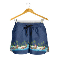 Hawaii Santa Riding Sea Turtle Shorts for Women Mele Kalikimaka Polynesian Pattern LT01 - Polynesian Pride