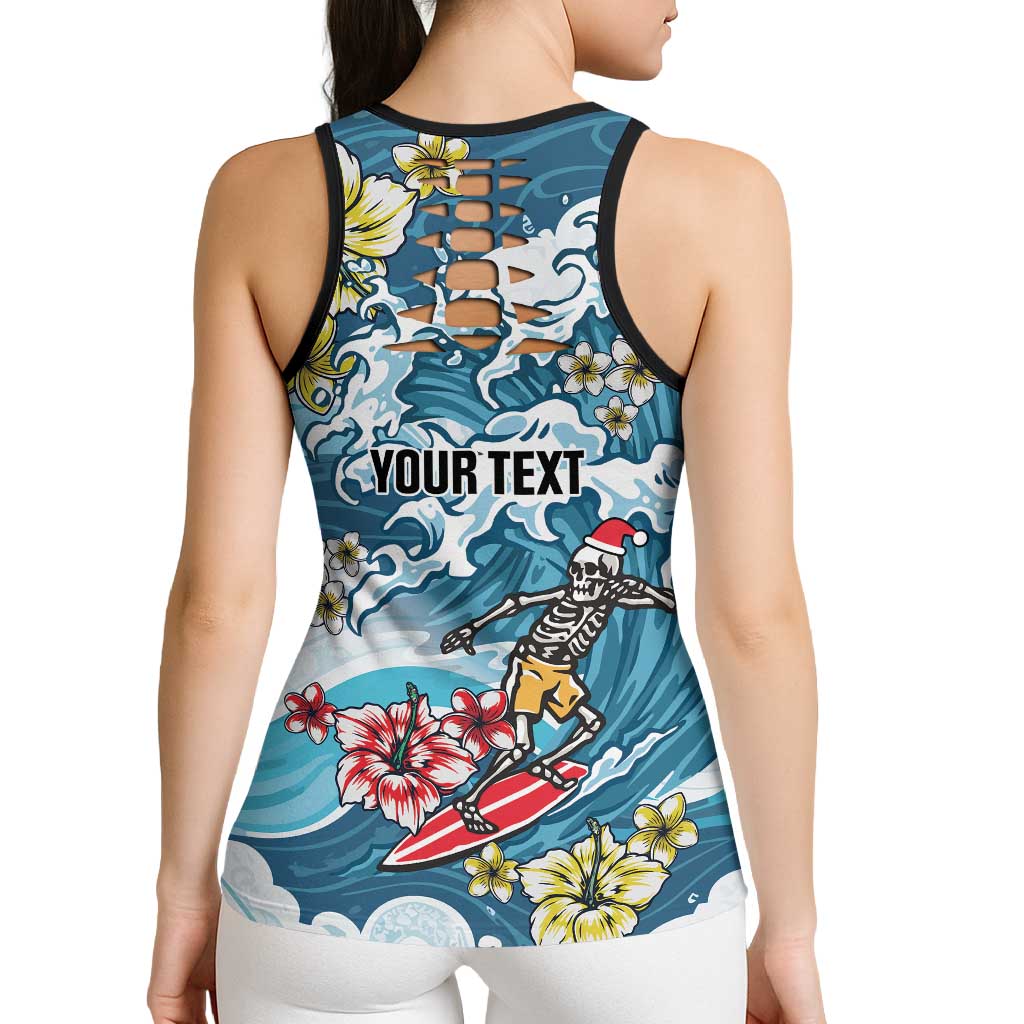 Hawaii Santa Skeleton Surfing Personalized Hollow Tank Top Mele Kalikimaka i Iulai!