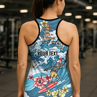 Hawaii Santa Skeleton Surfing Personalized Hollow Tank Top Mele Kalikimaka i Iulai!
