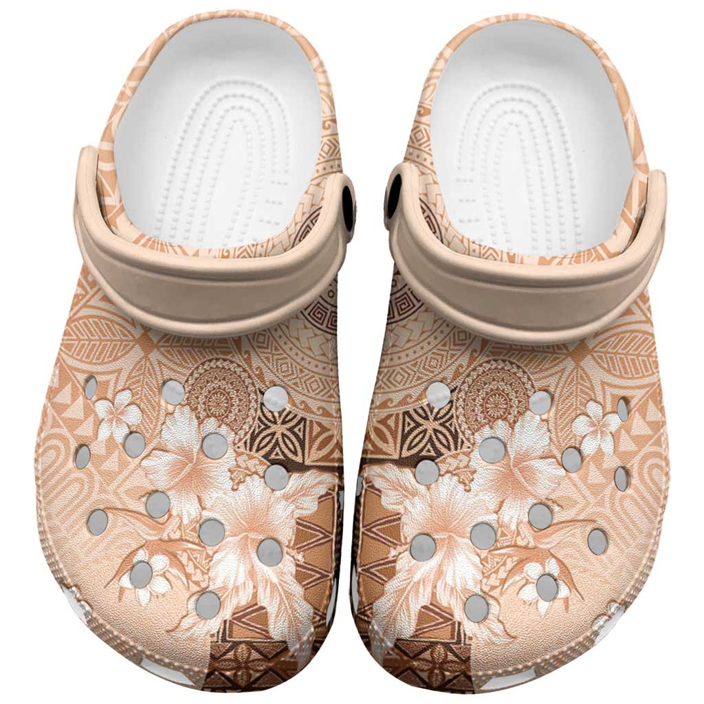 Hawaii Tapa Pattern With Brown Hibiscus Clogs Shoes - Polynesian Pride