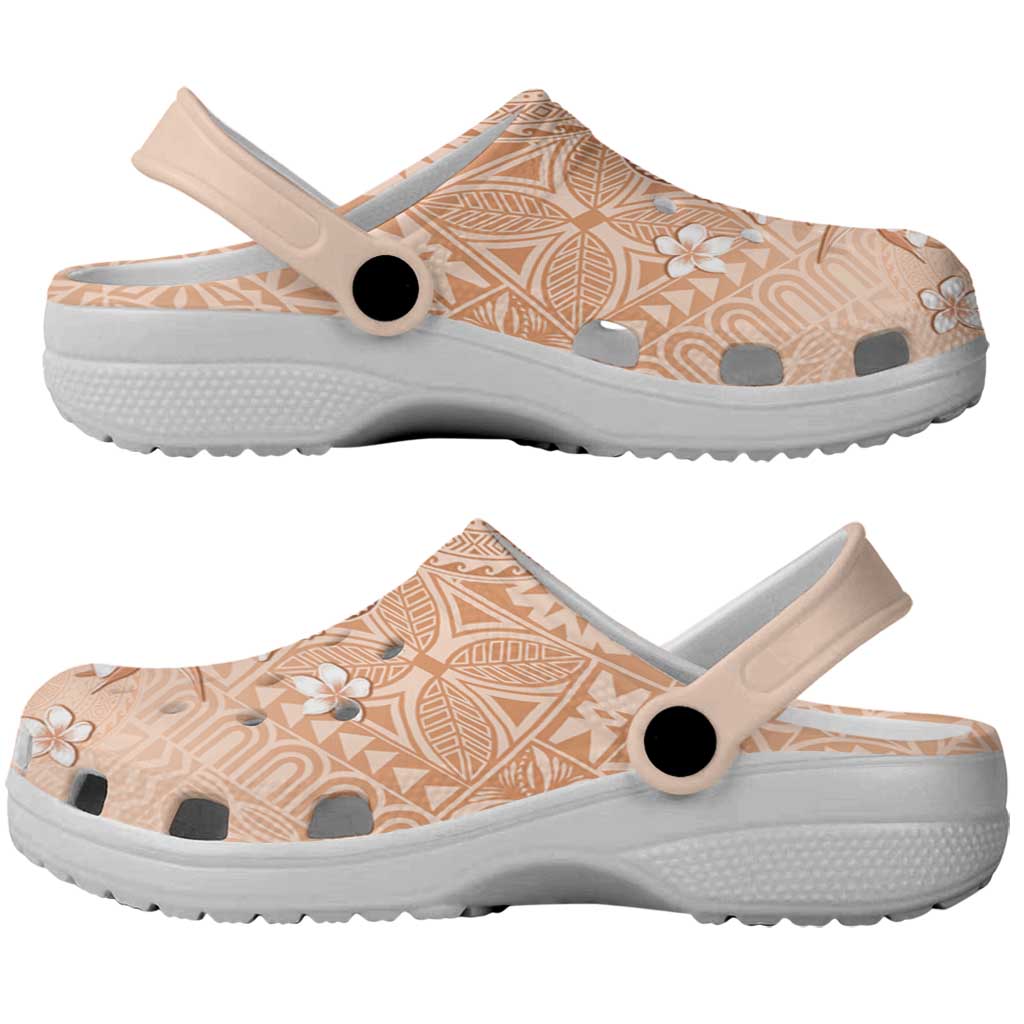Hawaii Tapa Pattern With Brown Hibiscus Clogs Shoes - Polynesian Pride