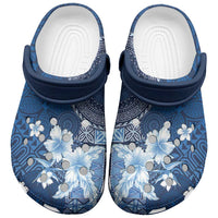 Hawaii Tapa Pattern With Navy Hibiscus Clogs Shoes - Polynesian Pride