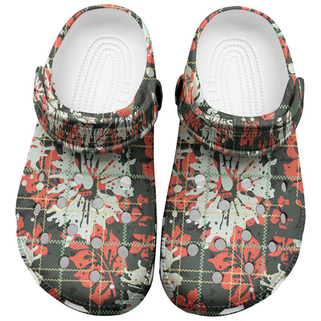 Hawaii Tartan With Hibiscus Clogs Shoes Polynesian Pattern Vintage