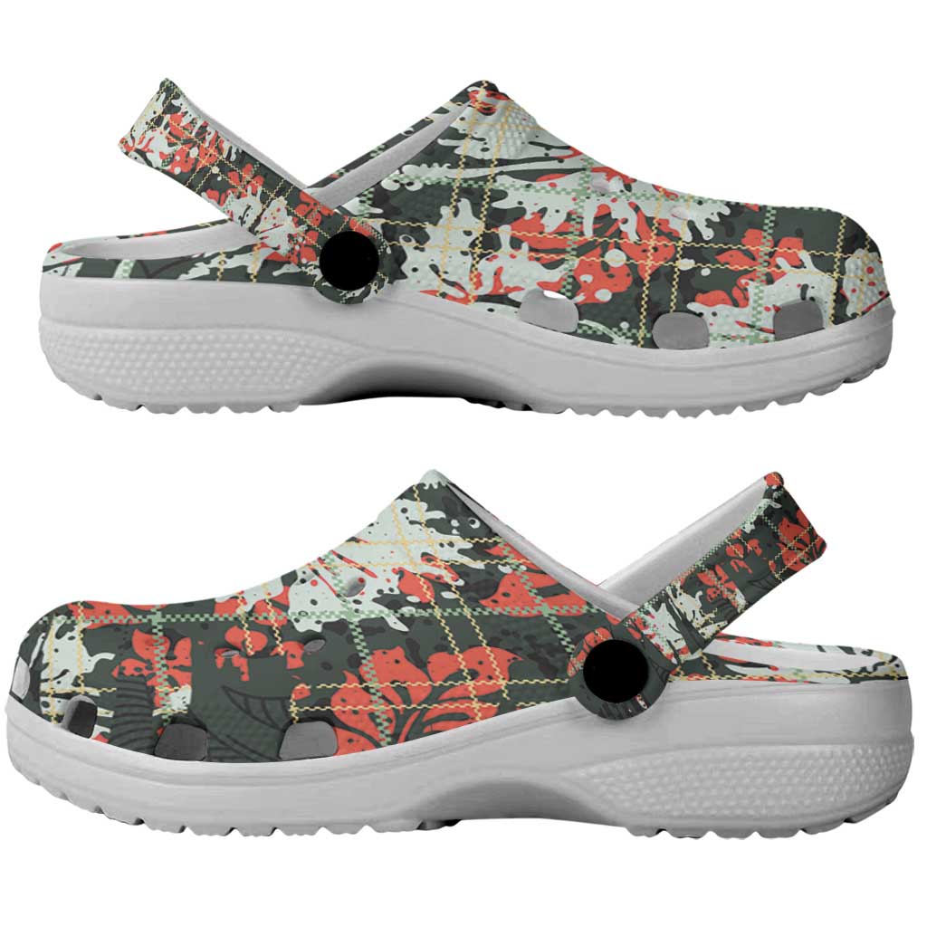 Hawaii Tartan With Hibiscus Clogs Shoes Polynesian Pattern Vintage