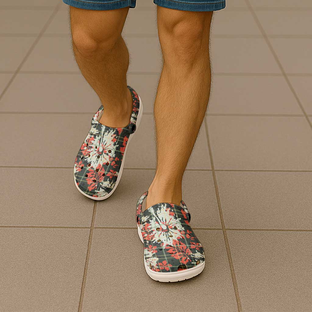 Hawaii Tartan With Hibiscus Clogs Shoes Polynesian Pattern Vintage