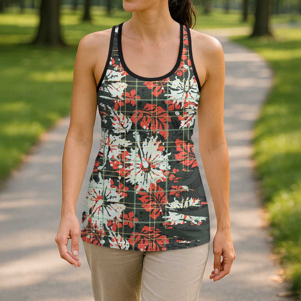 Hawaii Tartan With Hibiscus Hollow Tank Top Polynesian Pattern Vintage LT9 - Polynesian Pride