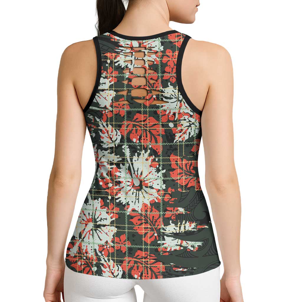 Hawaii Tartan With Hibiscus Hollow Tank Top Polynesian Pattern Vintage LT9 - Polynesian Pride