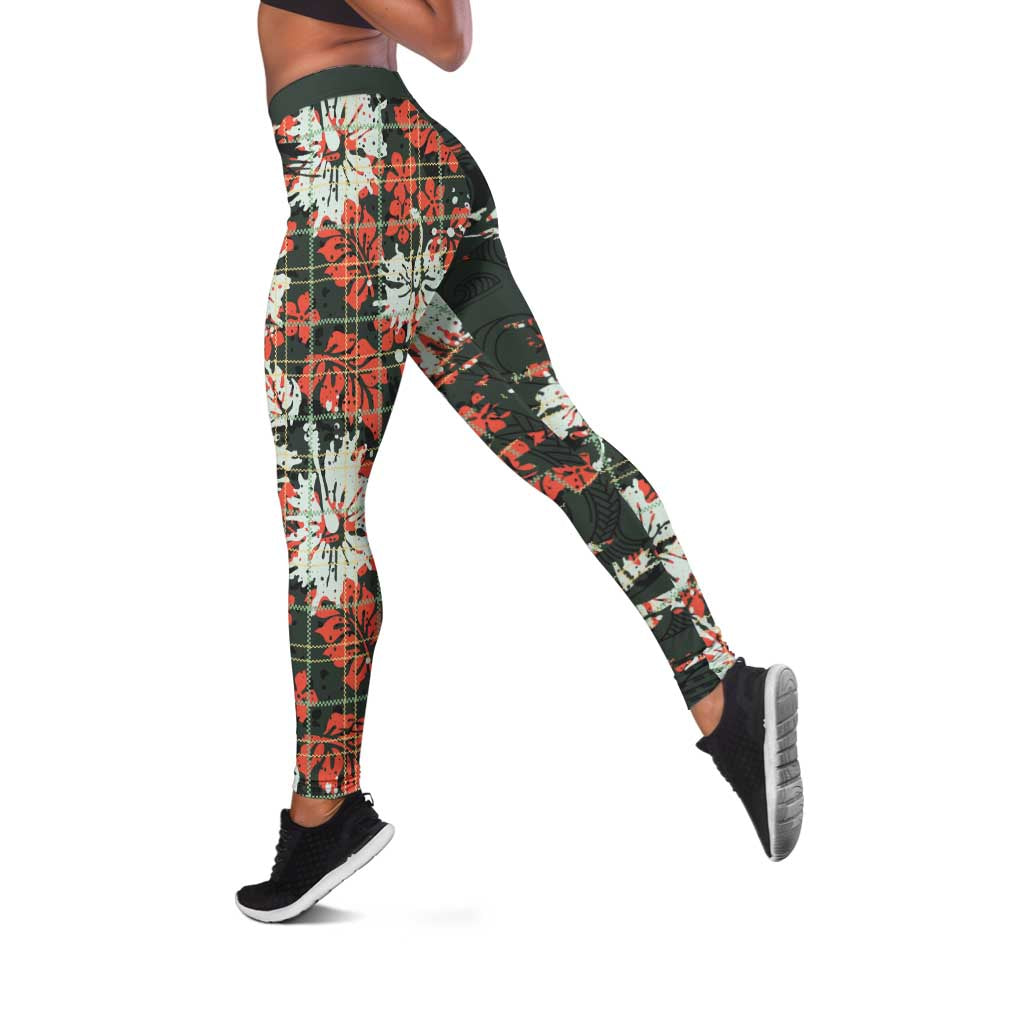 Hawaii Tartan With Hibiscus Leggings Polynesian Pattern Vintage