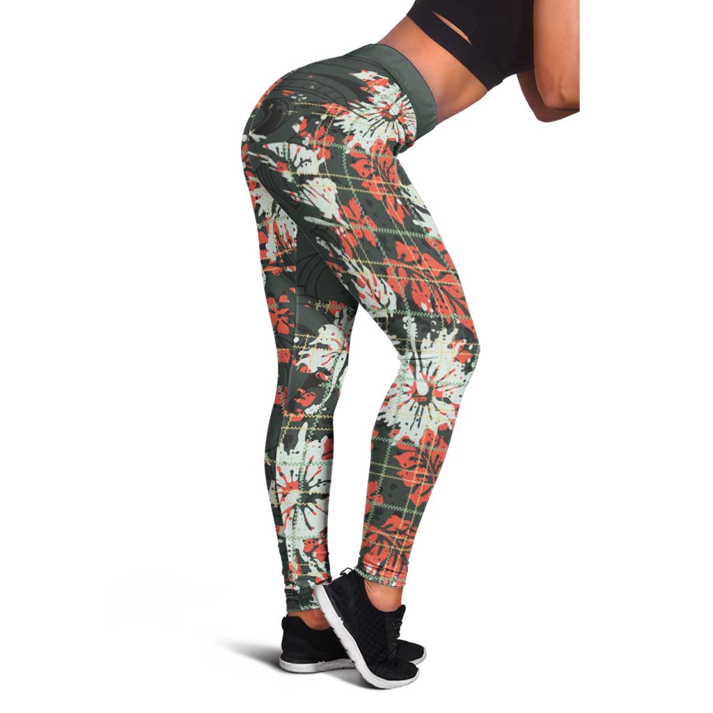 Hawaii Tartan With Hibiscus Leggings Polynesian Pattern Vintage LT9 - Polynesian Pride
