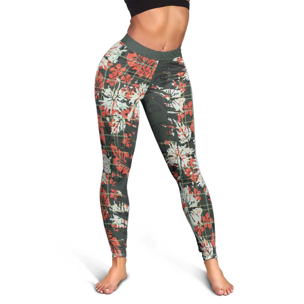 Hawaii Tartan With Hibiscus Leggings Polynesian Pattern Vintage LT9 - Polynesian Pride