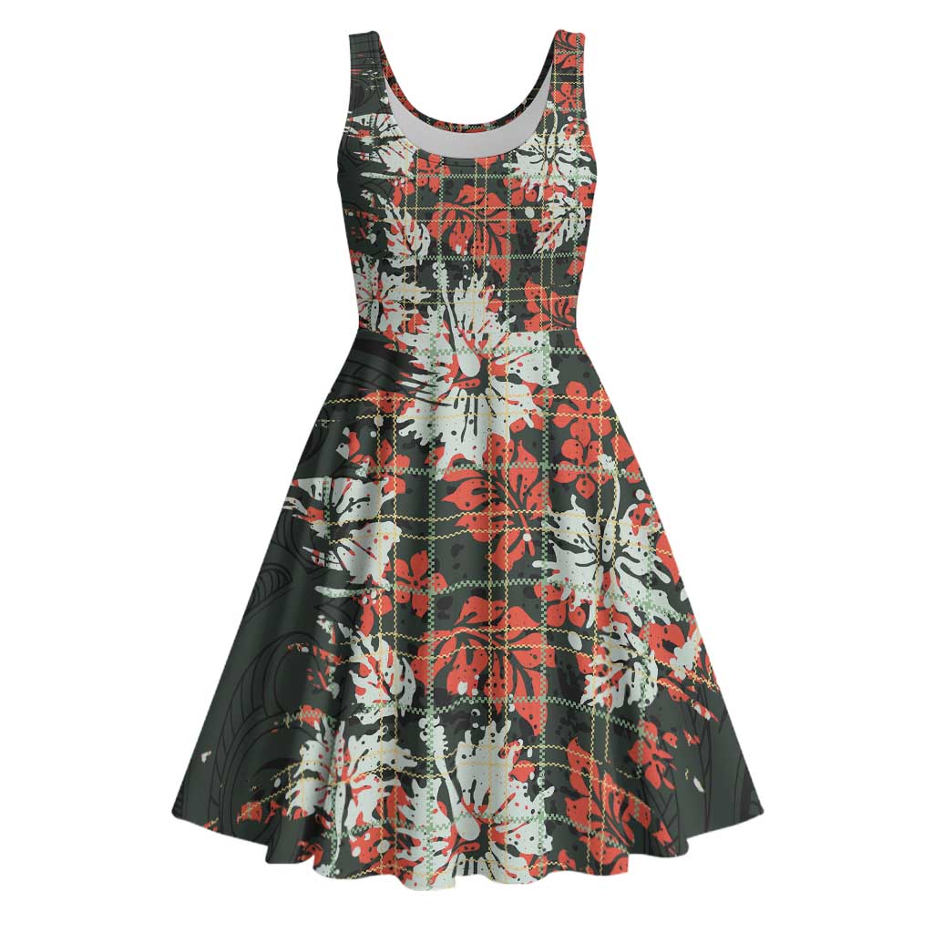 Hawaii Tartan With Hibiscus Midi Dress Polynesian Pattern Vintage