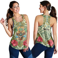 Hawaii Tiki Mask Personalized Women Racerback Tank Mele Kalikimaka i Iulai!