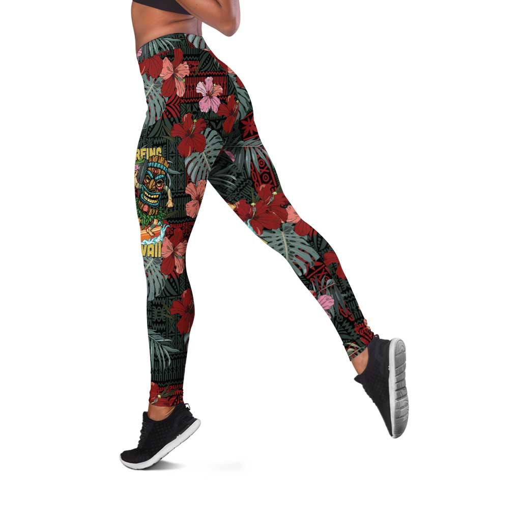 Hawaii Tiki Surfing Leggings Mele Kalikimaka i Iulai!