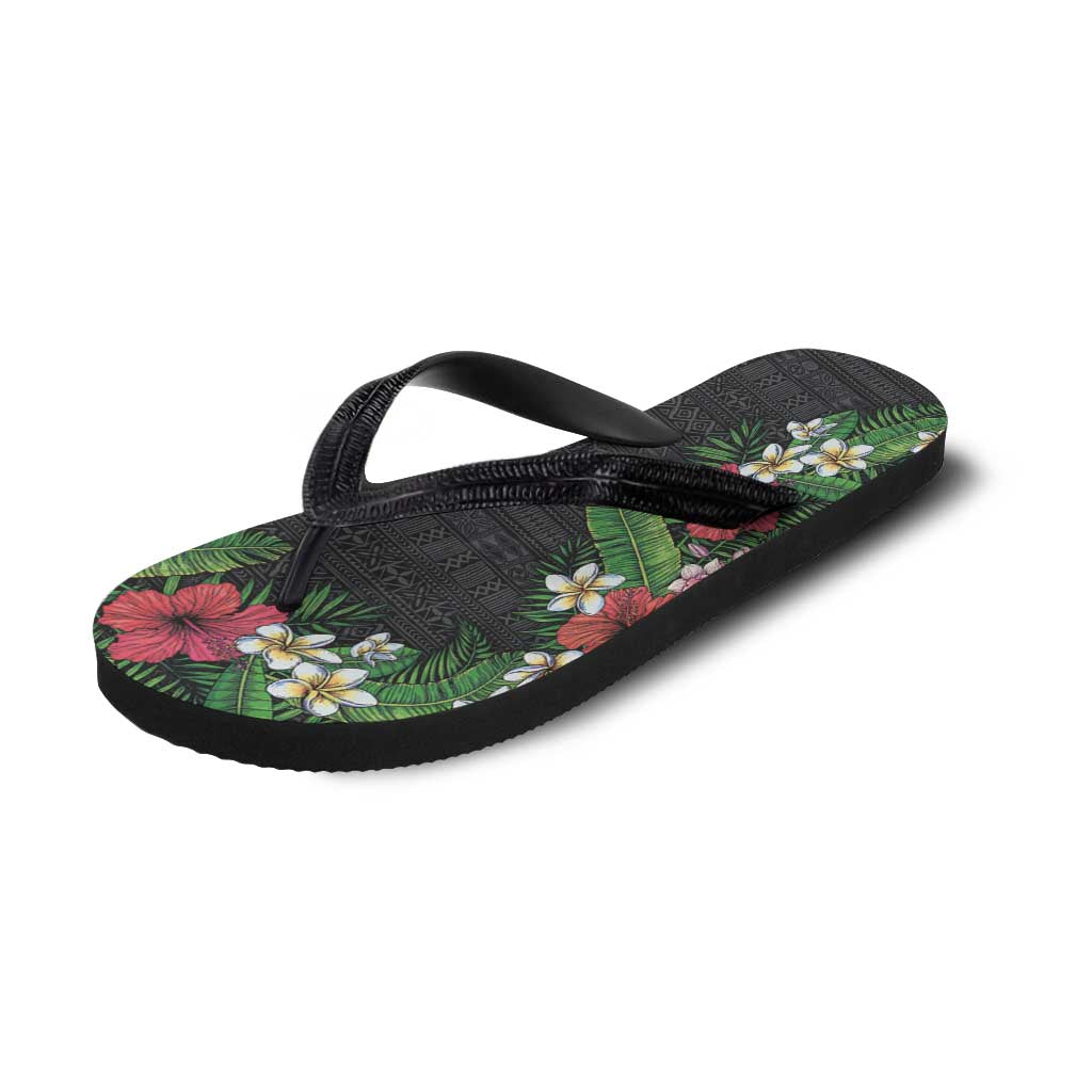 Hawaii Tropical Flowers and Leaves Flip Flops Tapa Pattern Colorful Mode LT03 - Polynesian Pride