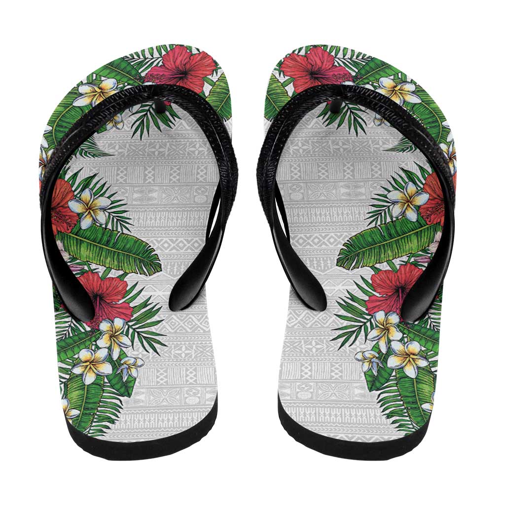 Hawaii Tropical Flowers and Leaves Flip Flops Tapa Pattern White Mode LT03 - Polynesian Pride