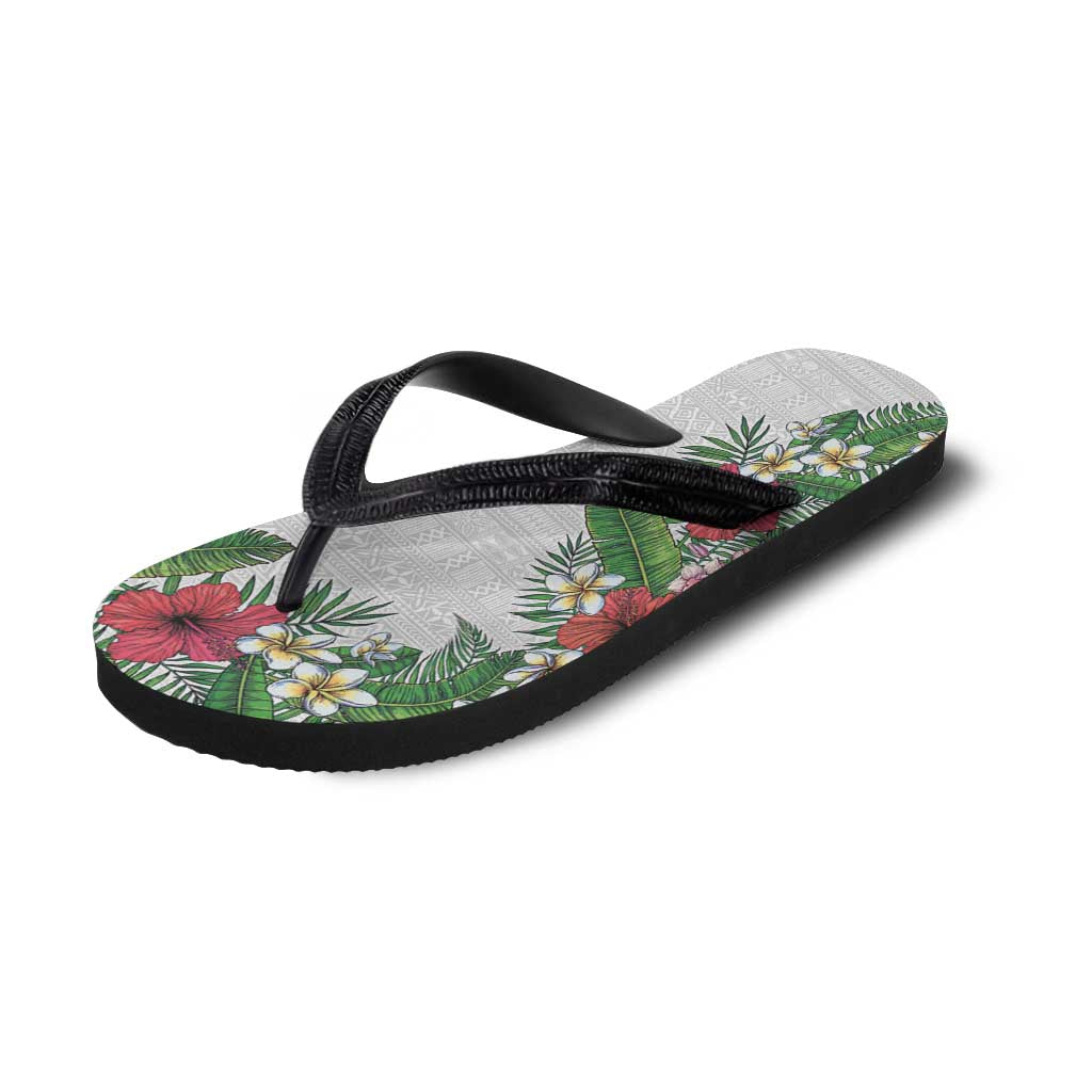 Hawaii Tropical Flowers and Leaves Flip Flops Tapa Pattern White Mode LT03 - Polynesian Pride