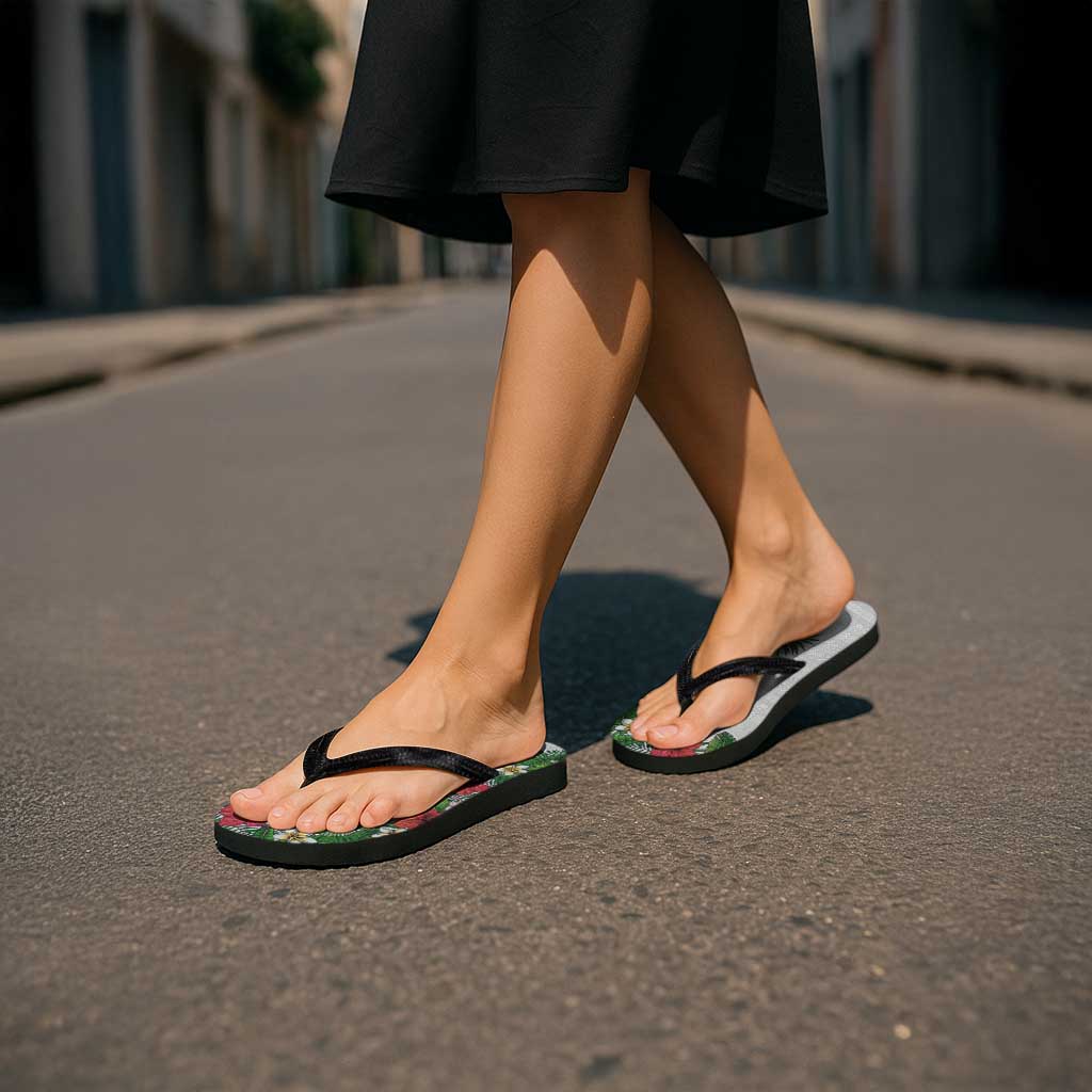 Hawaii Tropical Flowers and Leaves Flip Flops Tapa Pattern White Mode LT03 - Polynesian Pride
