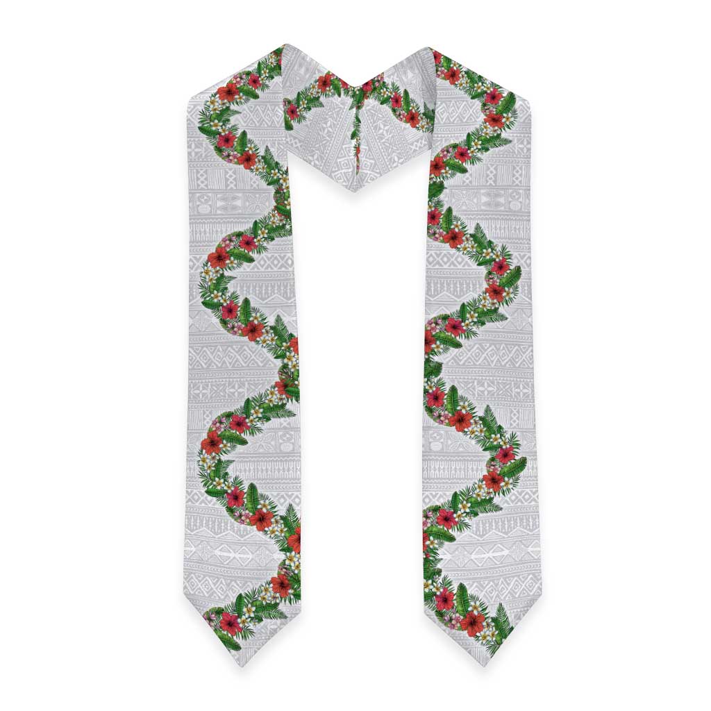 Hawaii Tropical Flowers and Leaves Graduation Stole Tapa Pattern White Mode