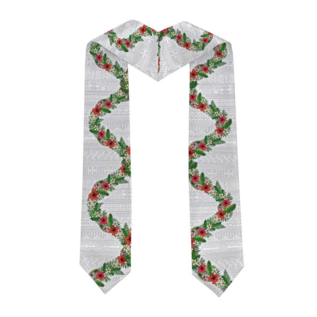 Hawaii Tropical Flowers and Leaves Graduation Stole Tapa Pattern White Mode