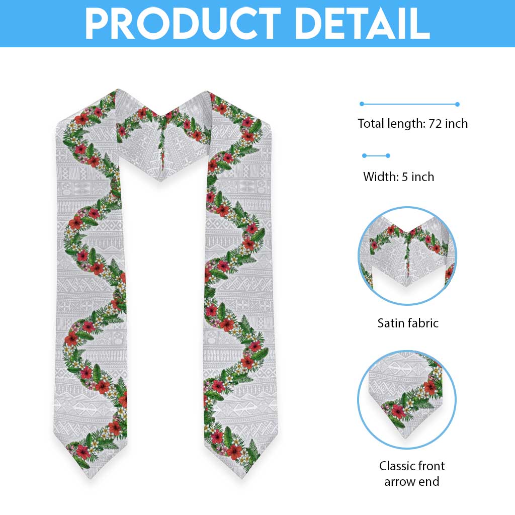 Hawaii Tropical Flowers and Leaves Graduation Stole Tapa Pattern White Mode