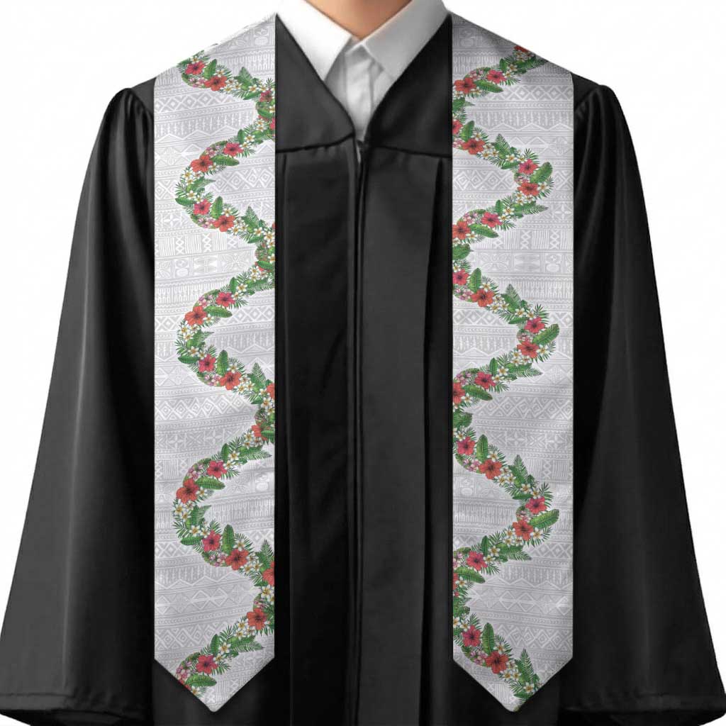 Hawaii Tropical Flowers and Leaves Graduation Stole Tapa Pattern White Mode