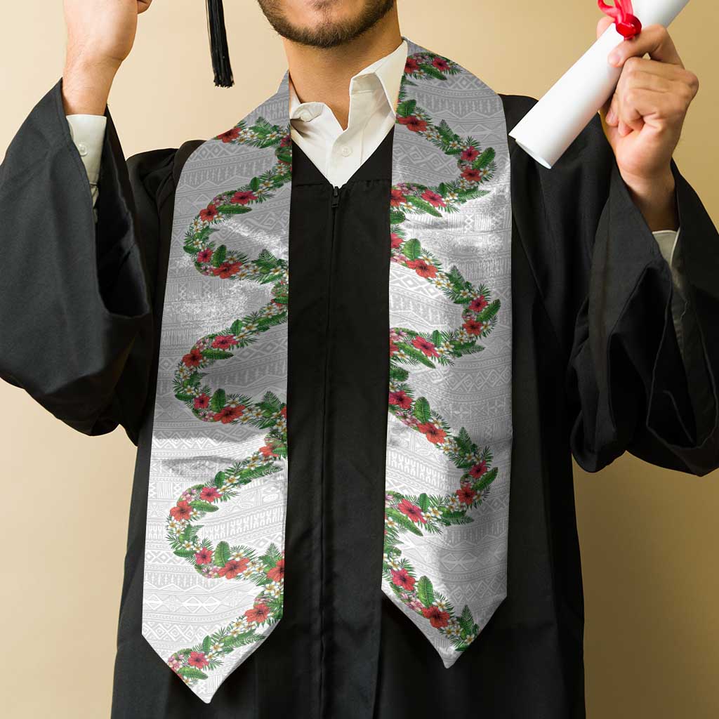 Hawaii Tropical Flowers and Leaves Graduation Stole Tapa Pattern White Mode