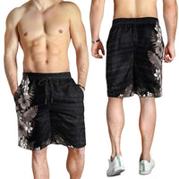 Hawaii Tropical Flowers and Leaves Shorts for Men Tapa Pattern Grayscale Mode LT03 - Polynesian Pride