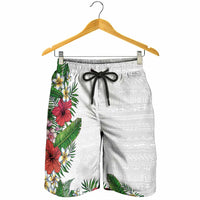 Hawaii Tropical Flowers and Leaves Shorts for Men Tapa Pattern White Mode LT03 - Polynesian Pride