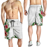 Hawaii Tropical Flowers and Leaves Shorts for Men Tapa Pattern White Mode LT03 - Polynesian Pride