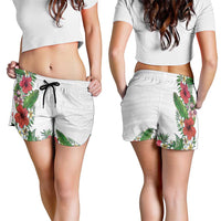 Hawaii Tropical Flowers and Leaves Shorts for Women Tapa Pattern White Mode LT03 - Polynesian Pride