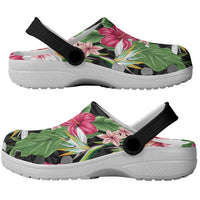 Hawaii Tropical Flowers Clogs Shoes Polynesian Tattoo Black LT05 - Polynesian Pride