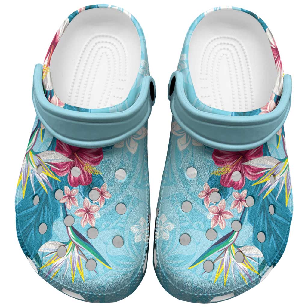Hawaii Tropical Flowers Clogs Shoes Polynesian Tattoo Sky Blue LT05 Blue - Polynesian Pride