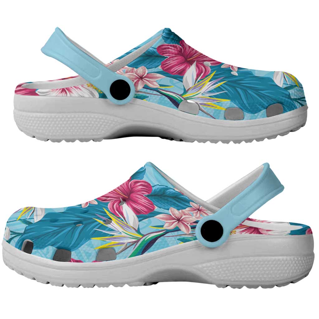 Hawaii Tropical Flowers Clogs Shoes Polynesian Tattoo Sky Blue LT05 - Polynesian Pride