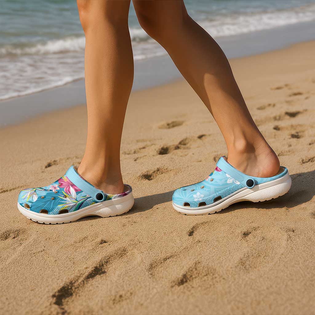 Hawaii Tropical Flowers Clogs Shoes Polynesian Tattoo Sky Blue LT05 - Polynesian Pride