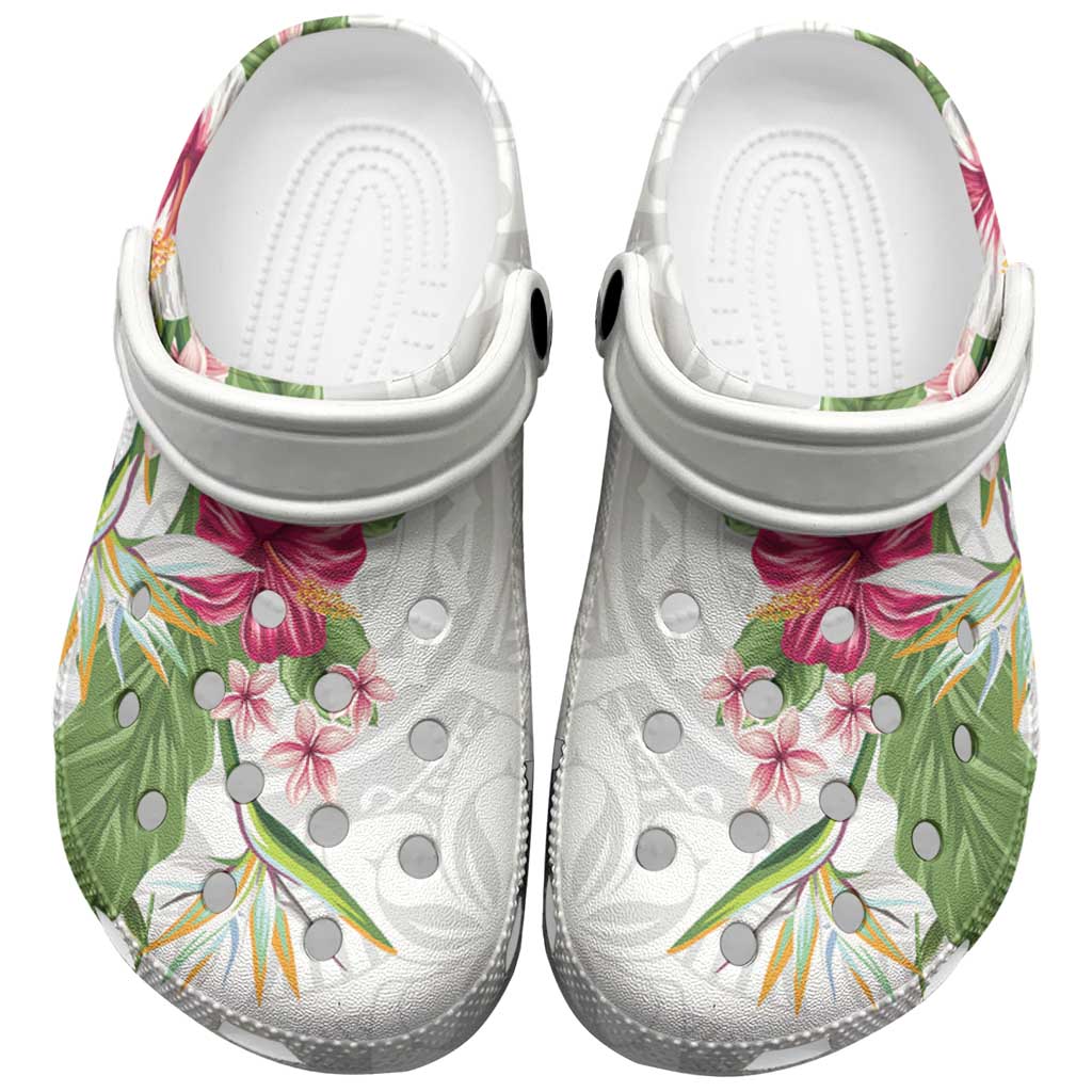 Hawaii Tropical Flowers Clogs Shoes Polynesian Tattoo White LT05 White - Polynesian Pride