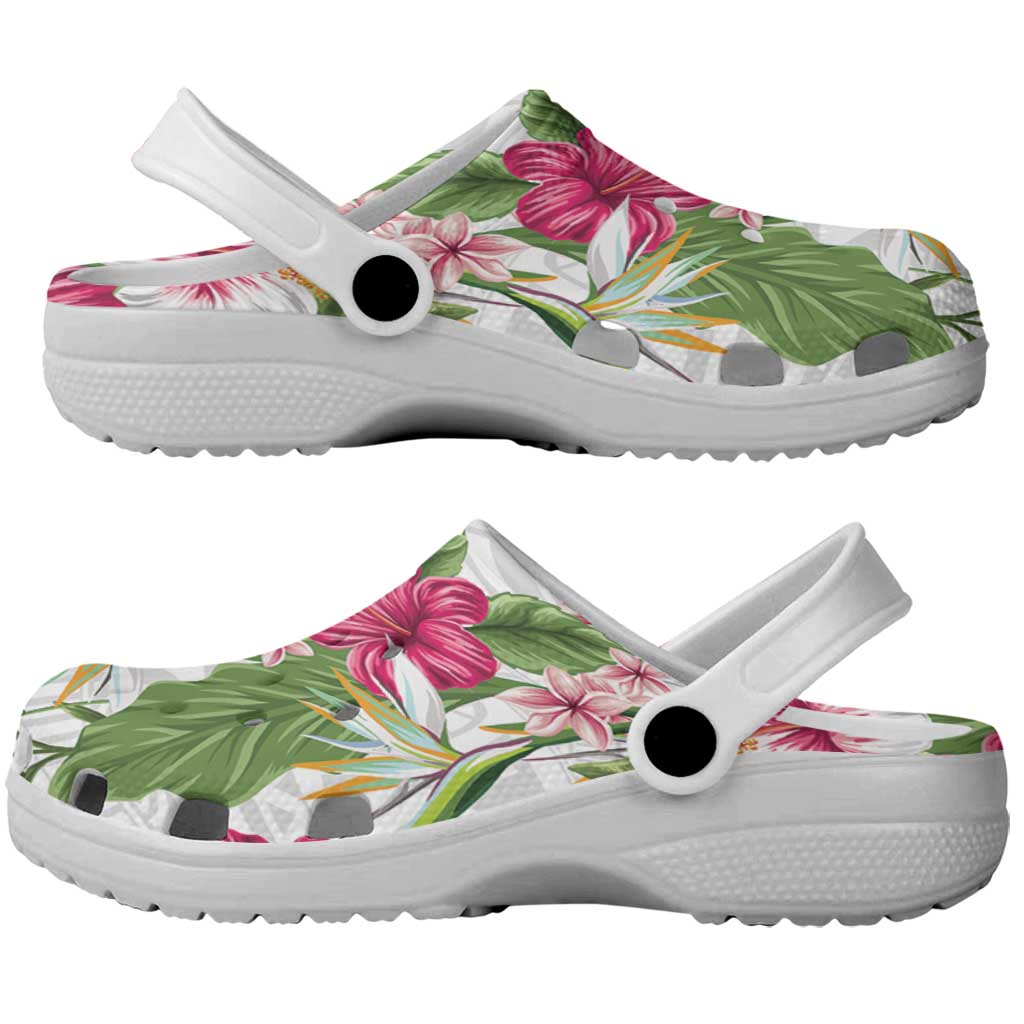 Hawaii Tropical Flowers Clogs Shoes Polynesian Tattoo White LT05 - Polynesian Pride