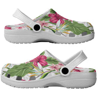 Hawaii Tropical Flowers Clogs Shoes Polynesian Tattoo White LT05 - Polynesian Pride